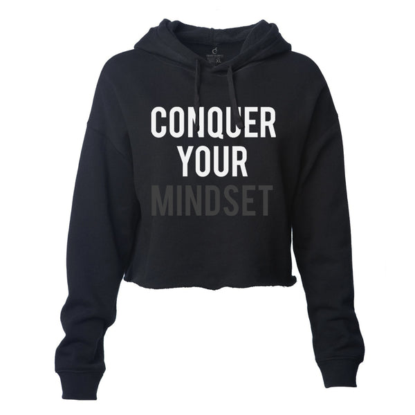 "Conquer Your Mindset" crop hoodie (Black)